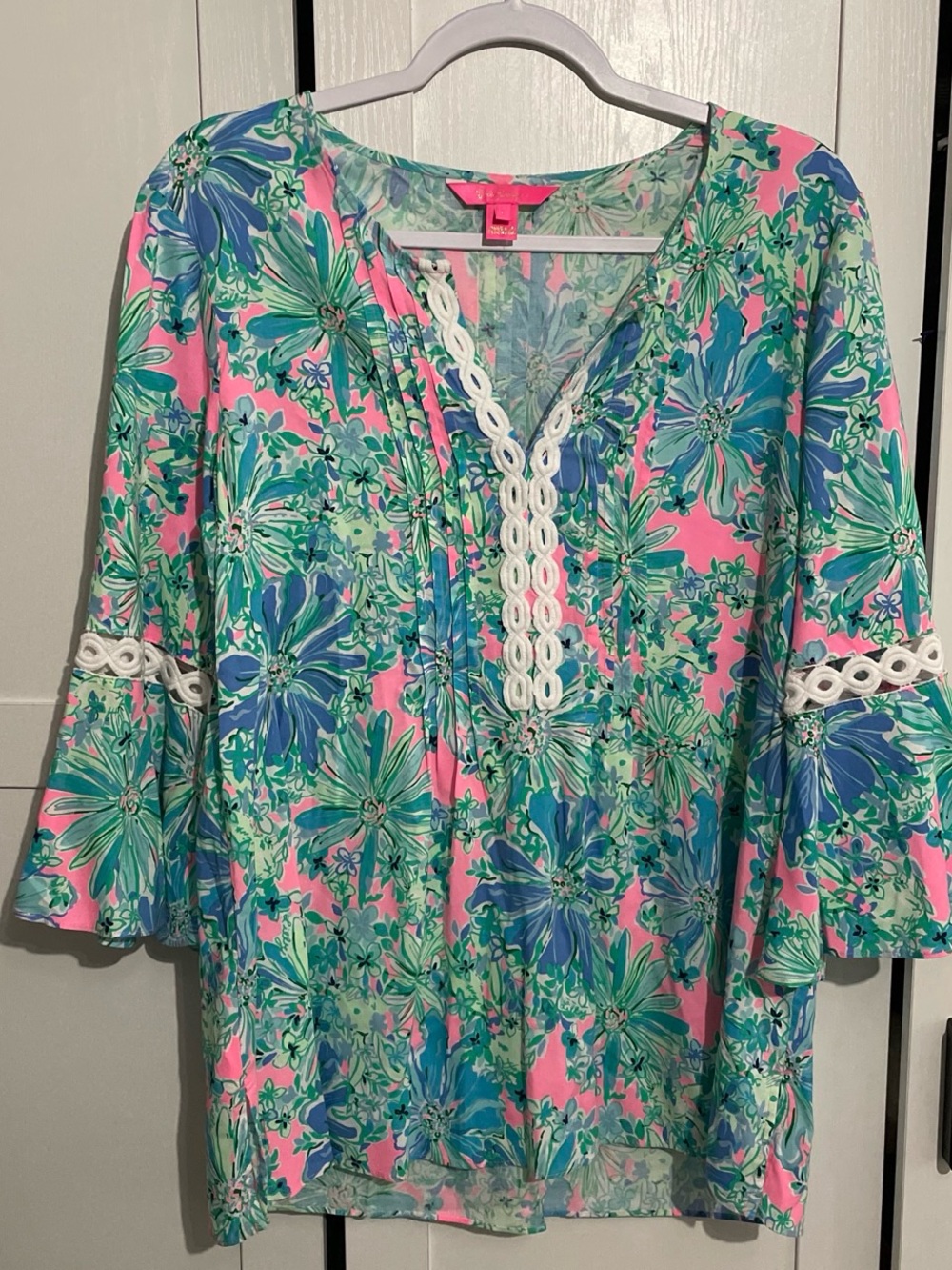 Lilly Pulitzer Pink & Teal Floral Lace-Trim Tunic